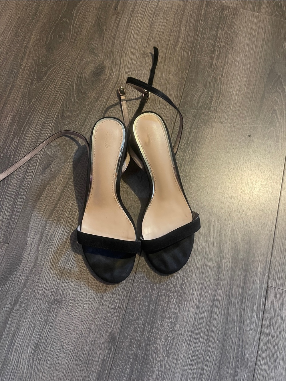 Black Suede Ankle-Strap Heeled Sandals